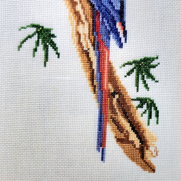 Vintage Parrot Cross Stitch 13x7.75 Faux Bamboo Frame - Picture 3 of 8